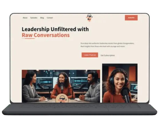 Podcast business website about leadership discussions.